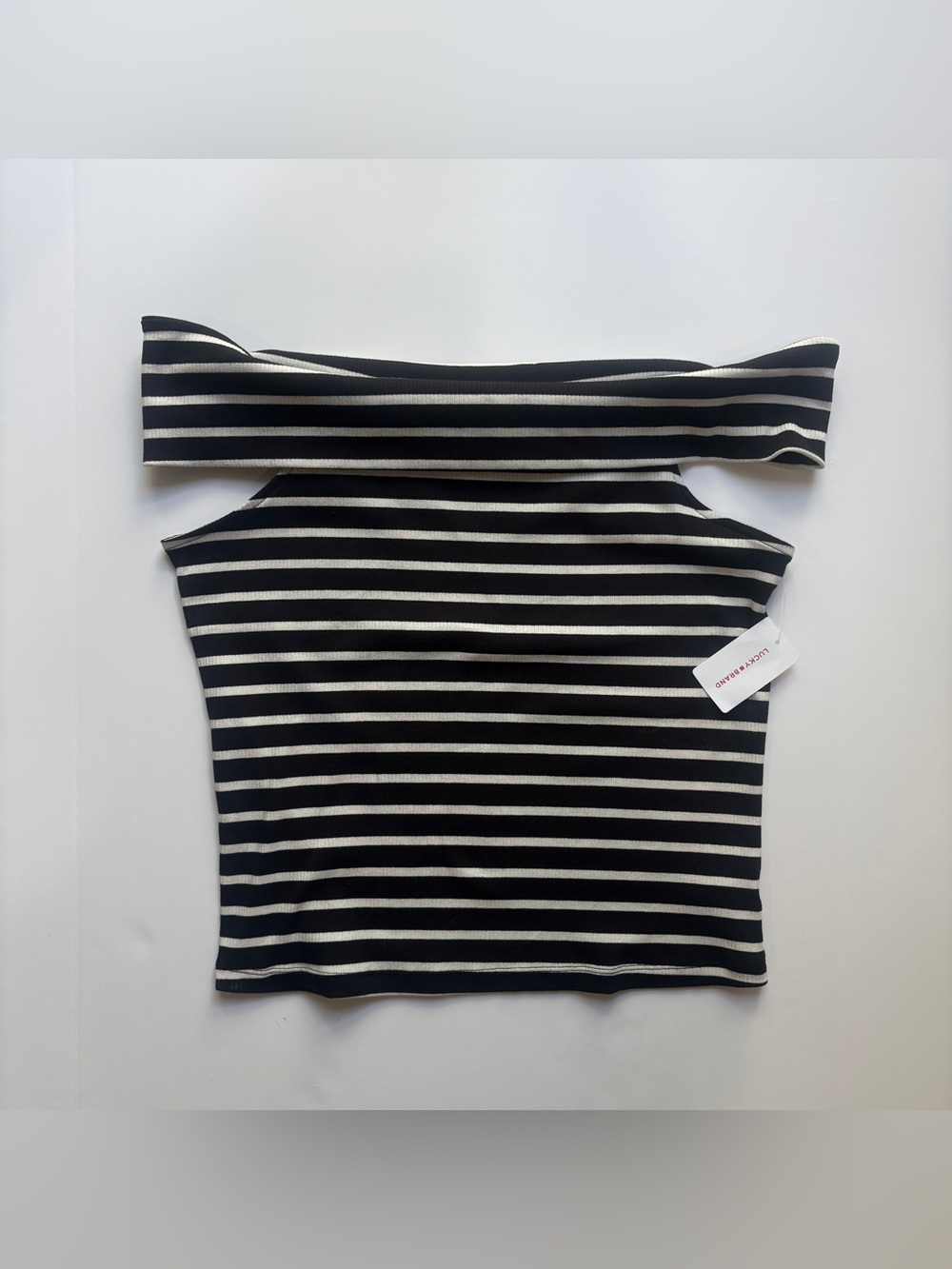 Lucky Brand NWT Striped Off Shoulder Top Black White XXL. New with tags.